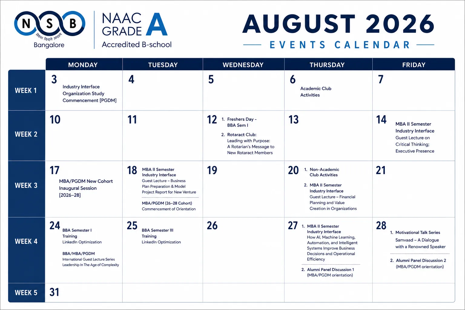 Events Calendar August 2026
