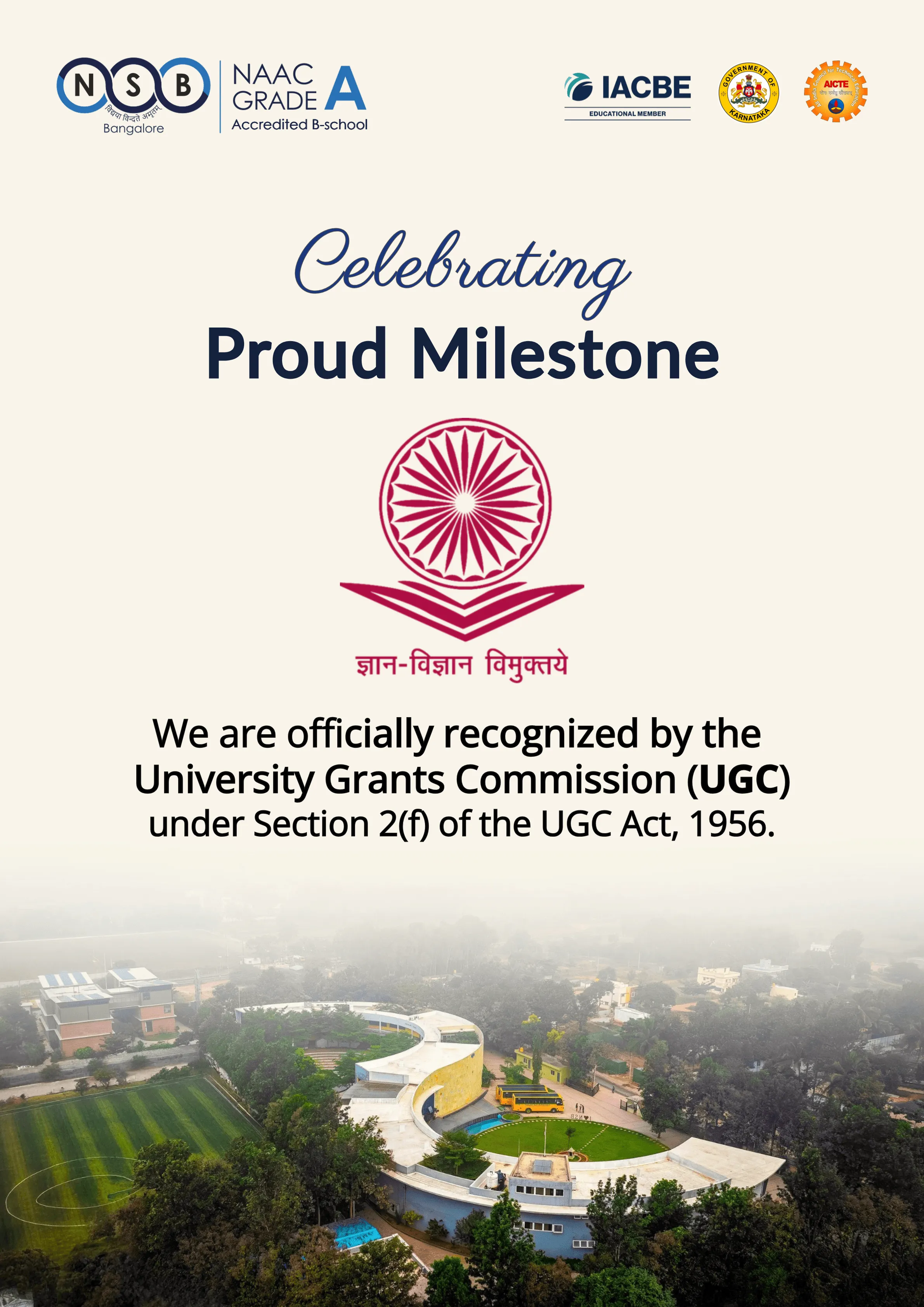 NSB Bangalore recognized by UGC under Section 2(f) of the UGC Act, 1956